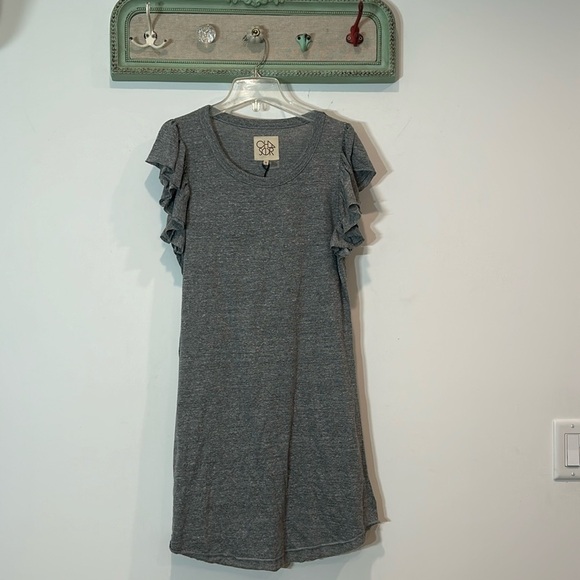 Chaser light weight cotton short ruffle sleeve mini dress heather grey medium - Picture 1 of 5